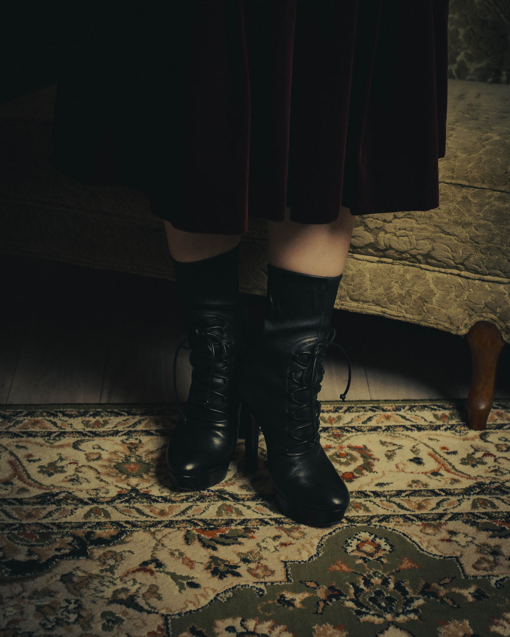 –SPECIAL– "Miu Miu" 00's–10's Sculptural platform lace up ankle boots