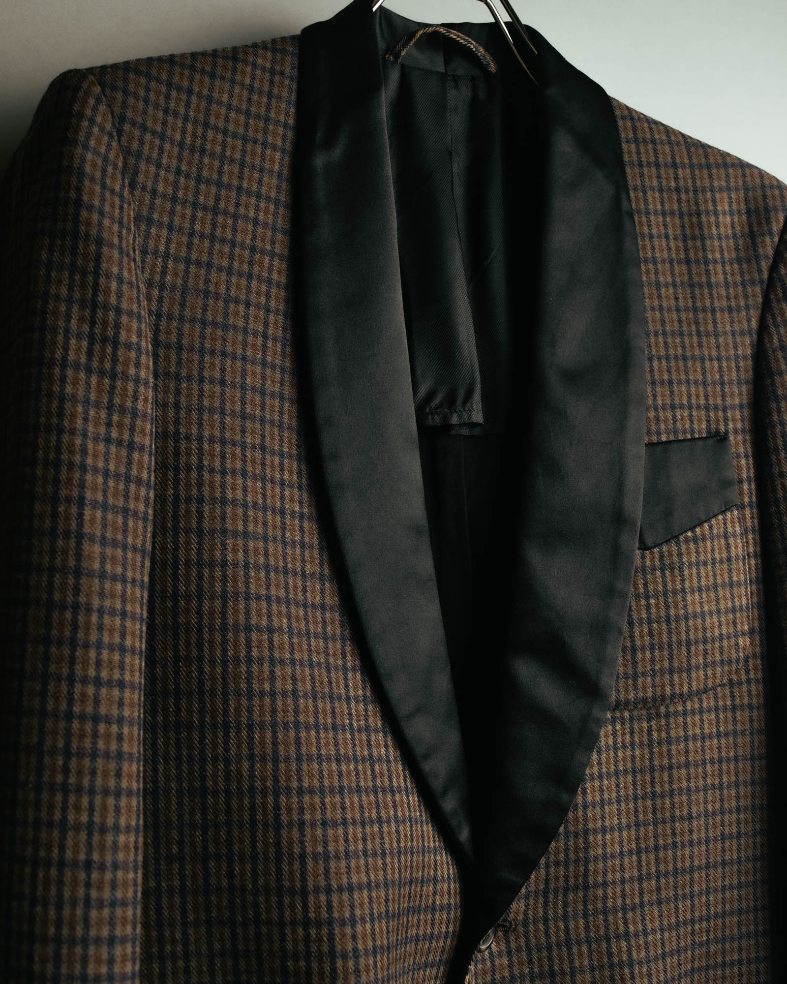 -SPECIAL- "Maison Martin Margiela" 00's Check shawl collar smoking jacket with satin contrast