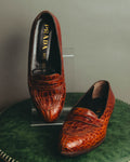 "PRADA" 90's-00's Croc embossed leather penny loafers
