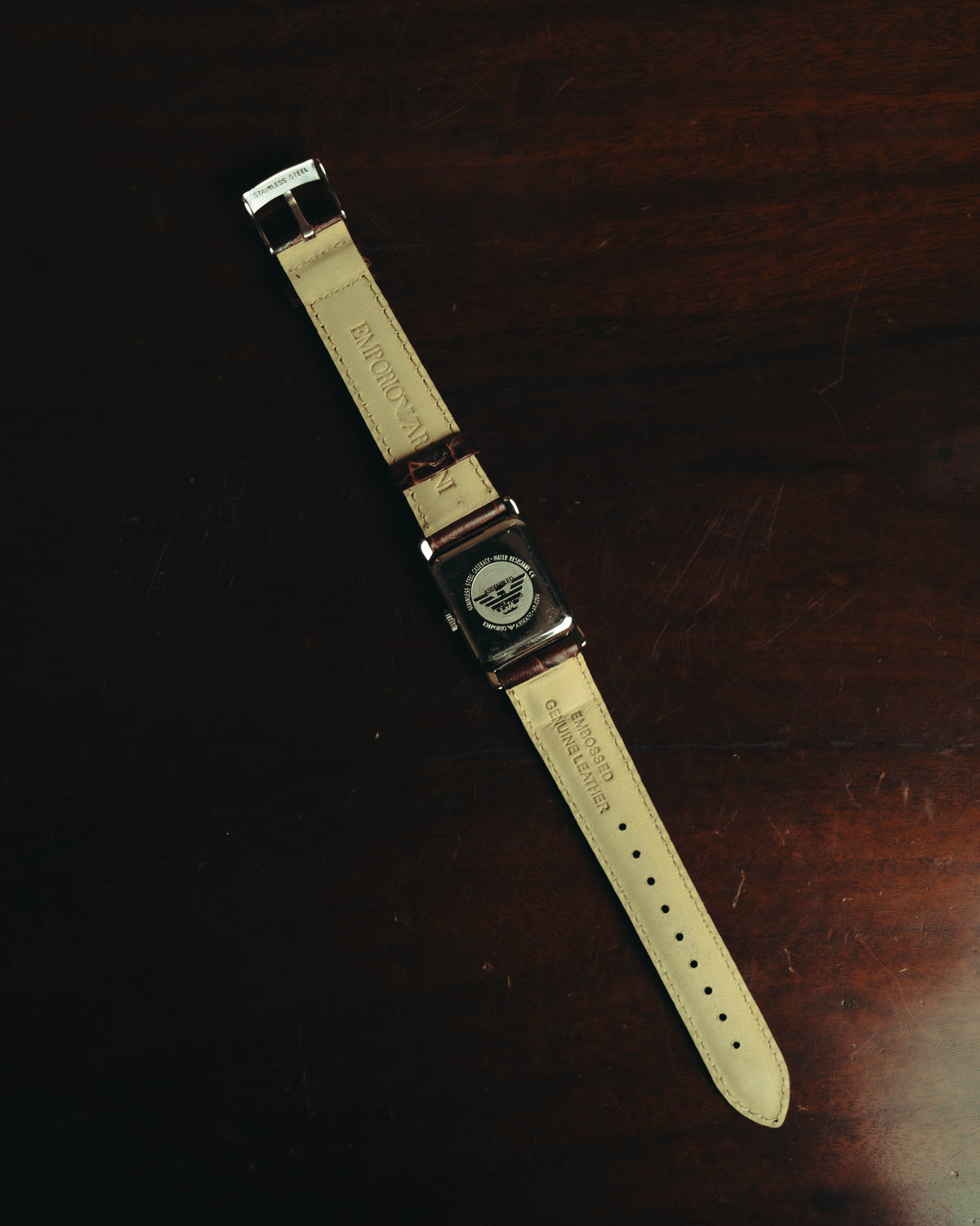 “EMPORIO ARMANI” Late 90’s-early 10’s Art deco rectangular leather strap watch