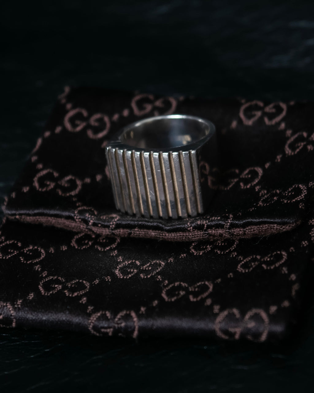 "GUCCI" Striped design sterling silver ring