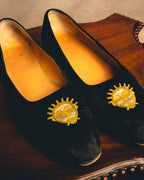 -SPECIAL- "Hermès" 80's-90's Gold embroidered suede loafers