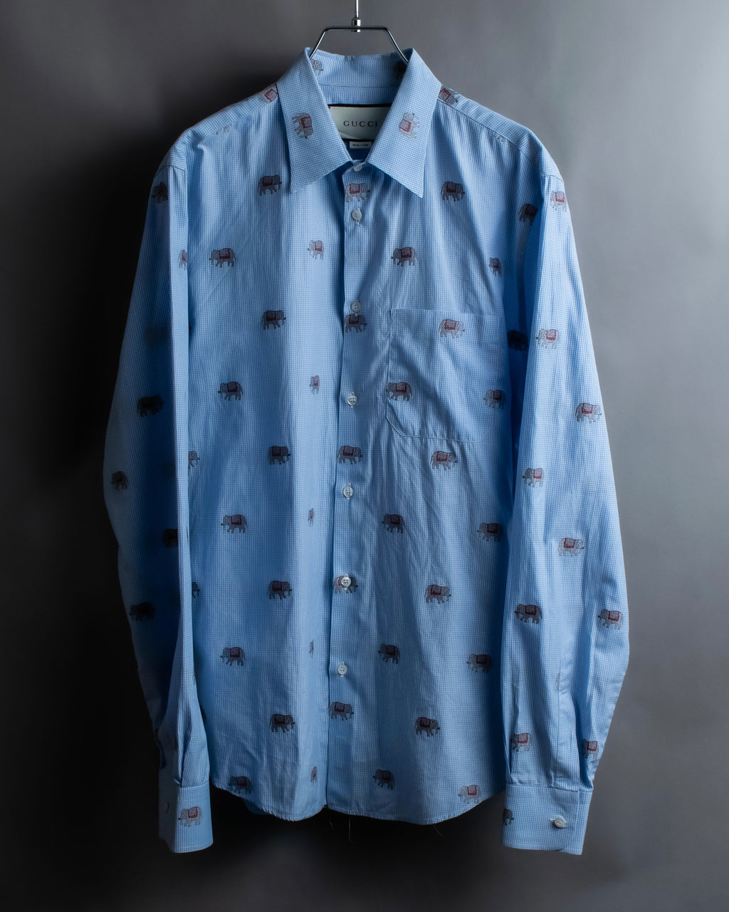 "GUCCI" Michele period elephant pattern sax blue color shirt