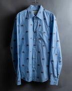 "GUCCI" Michele period elephant pattern sax blue color shirt