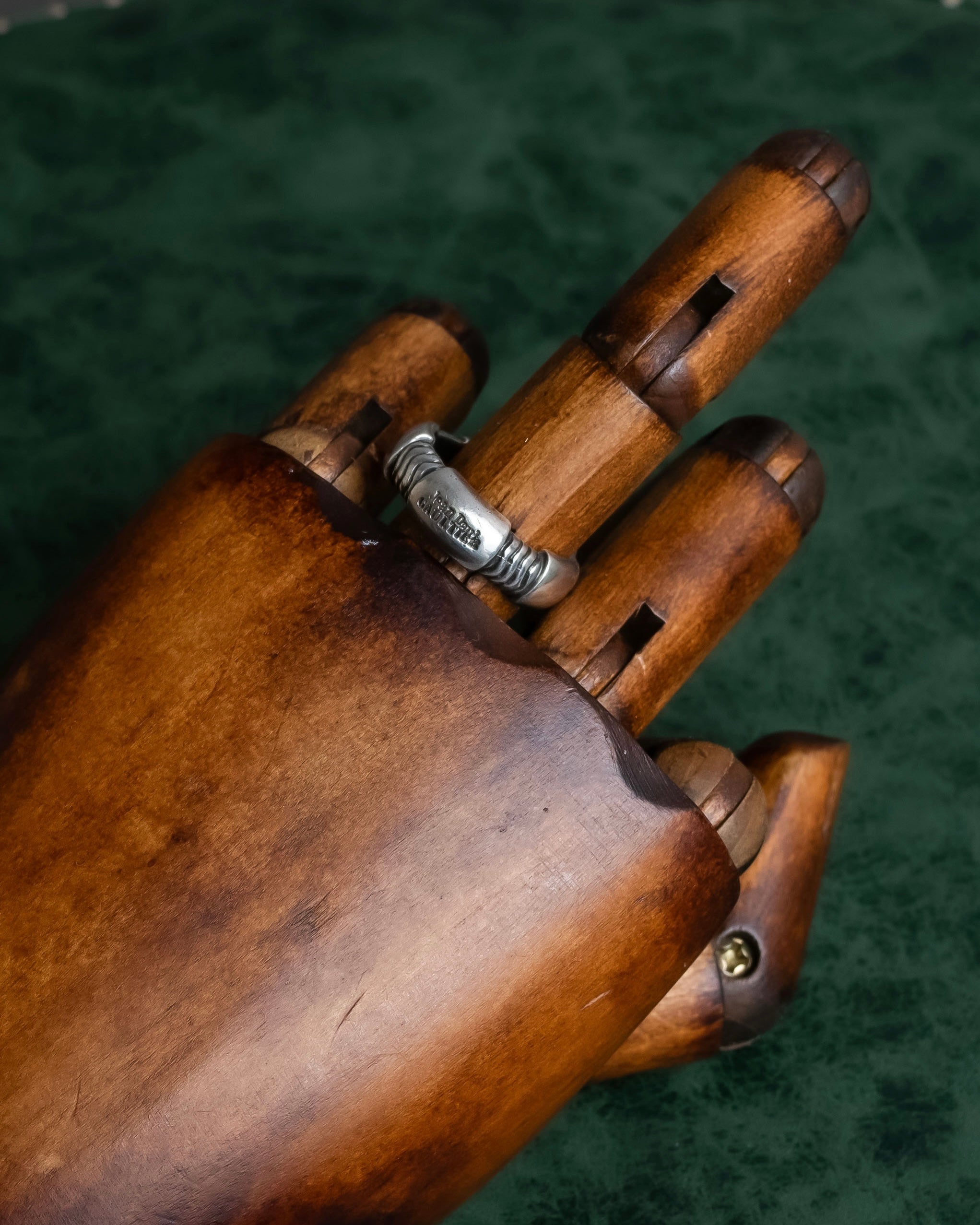 "JEAN PAUL GAULTIER" Logo engraved twisted design silver ring