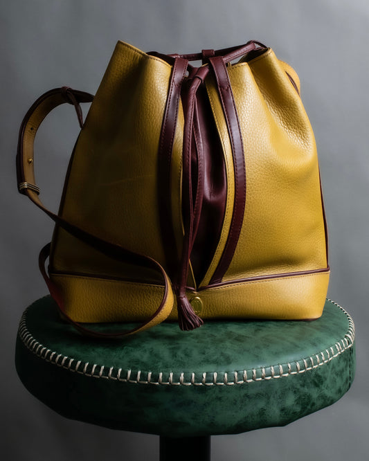 "Cartier" Drawstring design bicolor leather shoulder bag