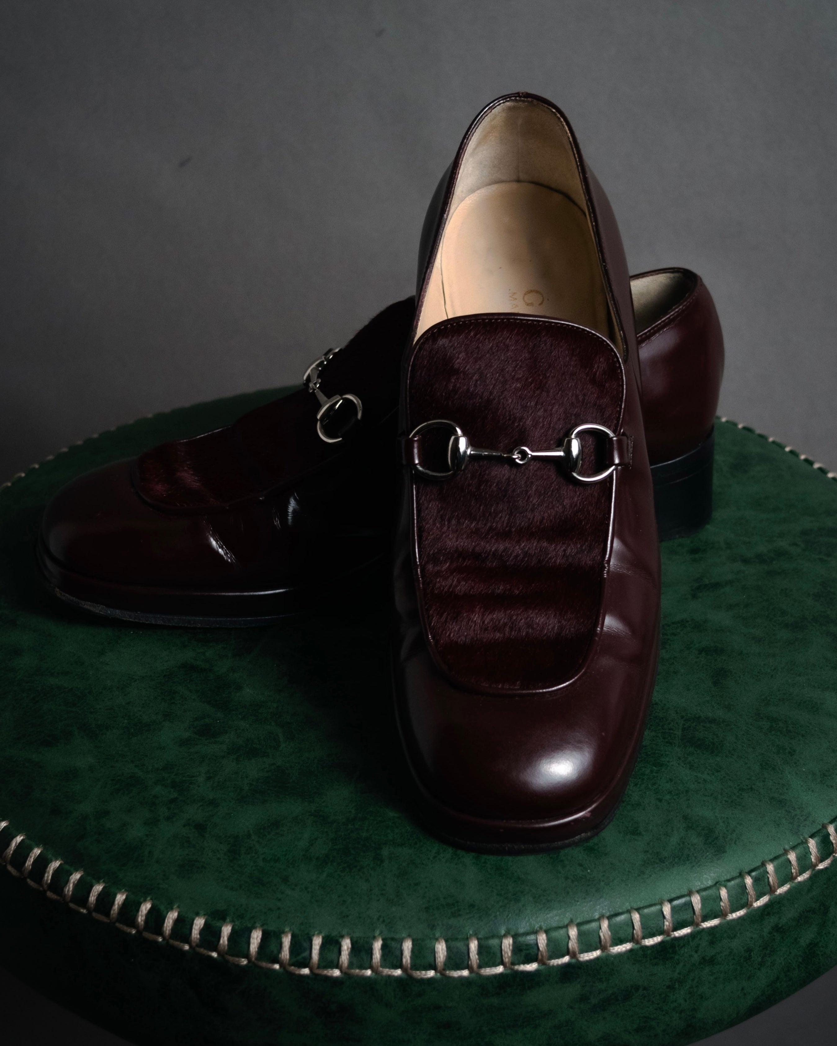"GUCCI" 90’s-00’s Horsebit haircalf panel loafers
