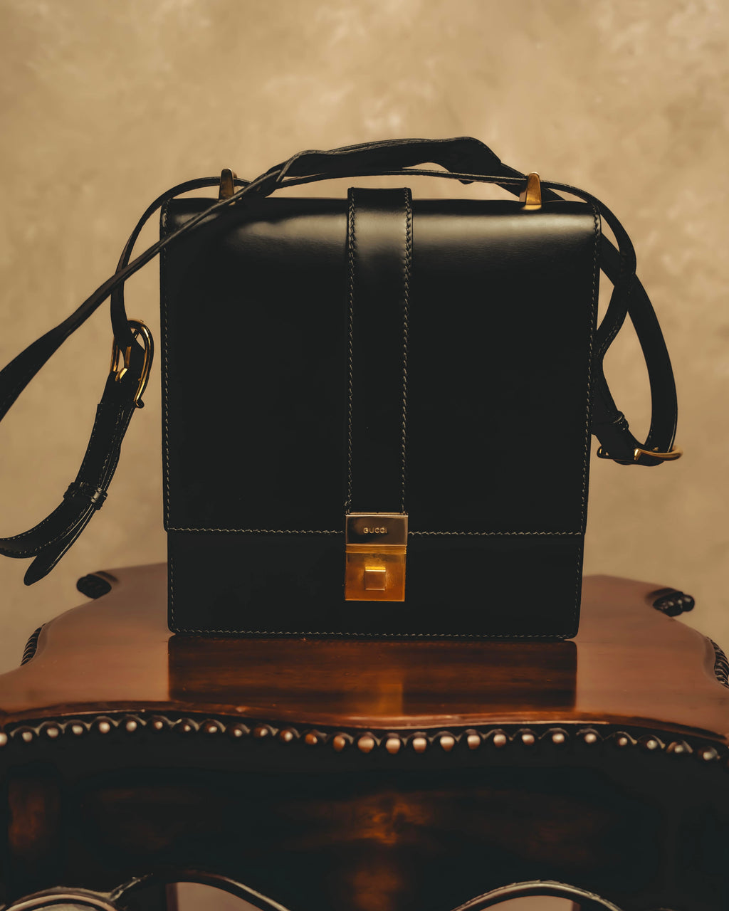 "GUCCI" 70's-80's Structured leather shoulder bag