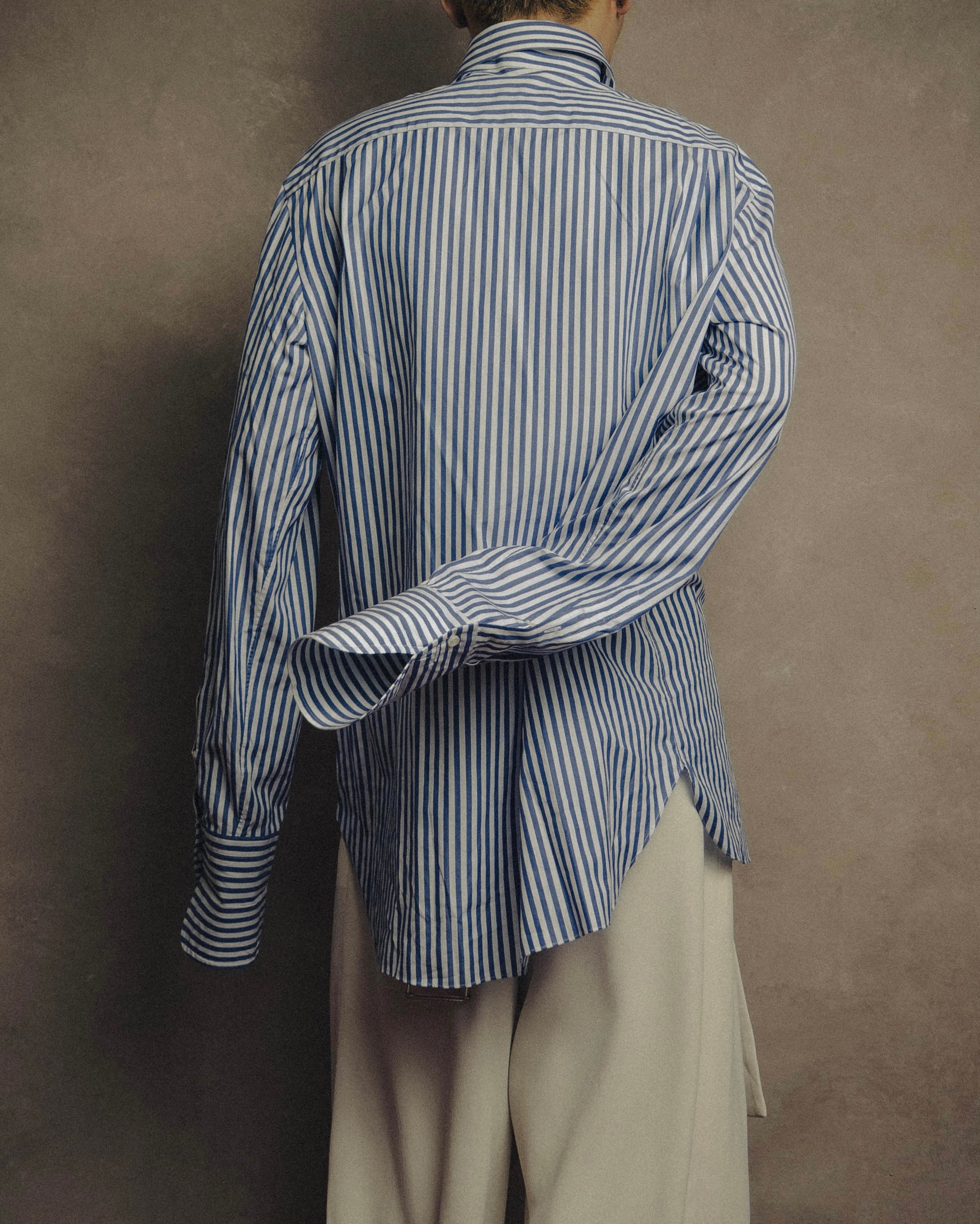 -MOOD MILLÉSIMES- 90’s-00’s vivid blue stripe wide-spread collar shirt