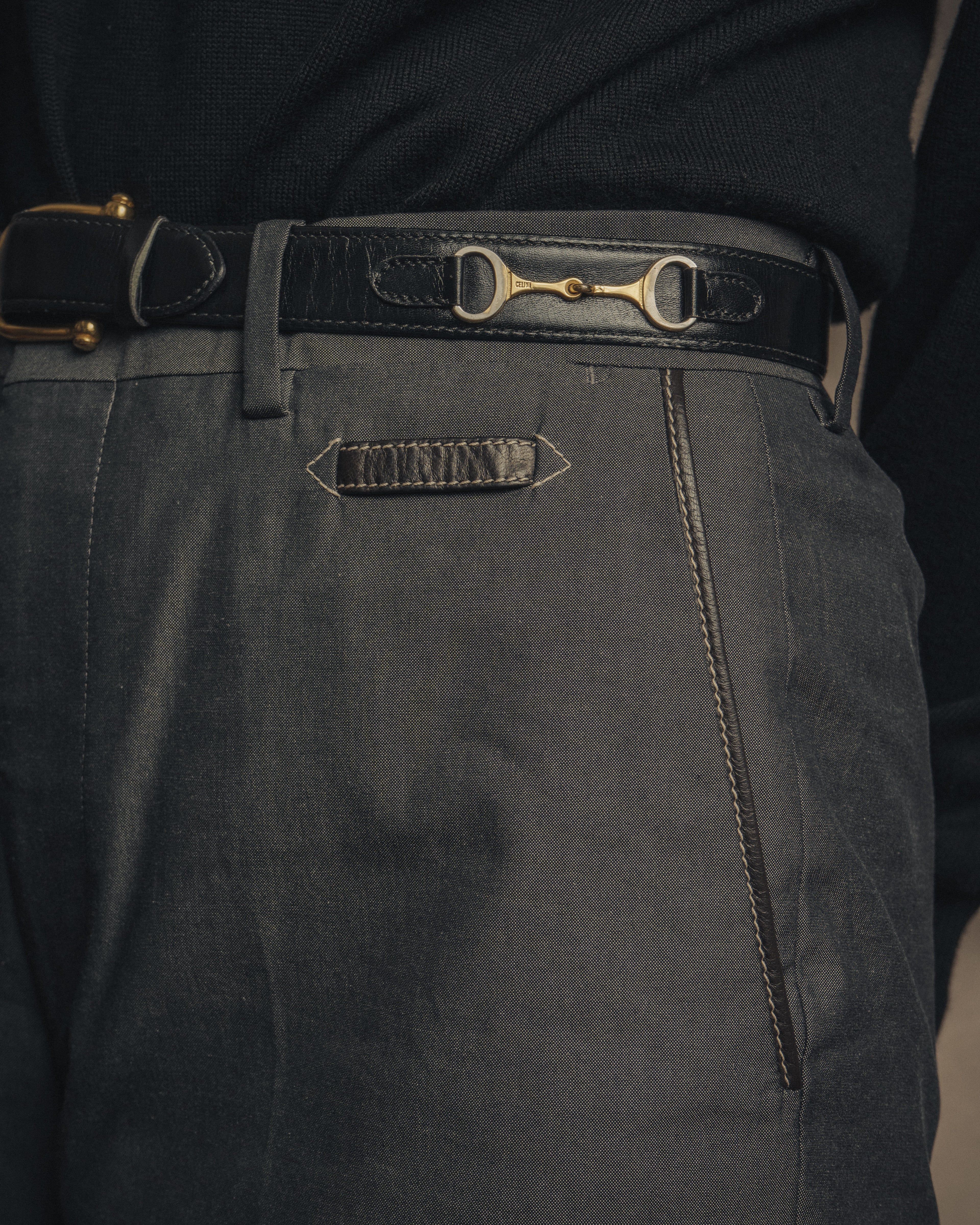 -SPECIAL- “HERMÈS” 1998-00’s Leather trimmed tailored trousers