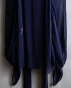 "HERMES" Bowtie detail balloon sleeve sheer pullover