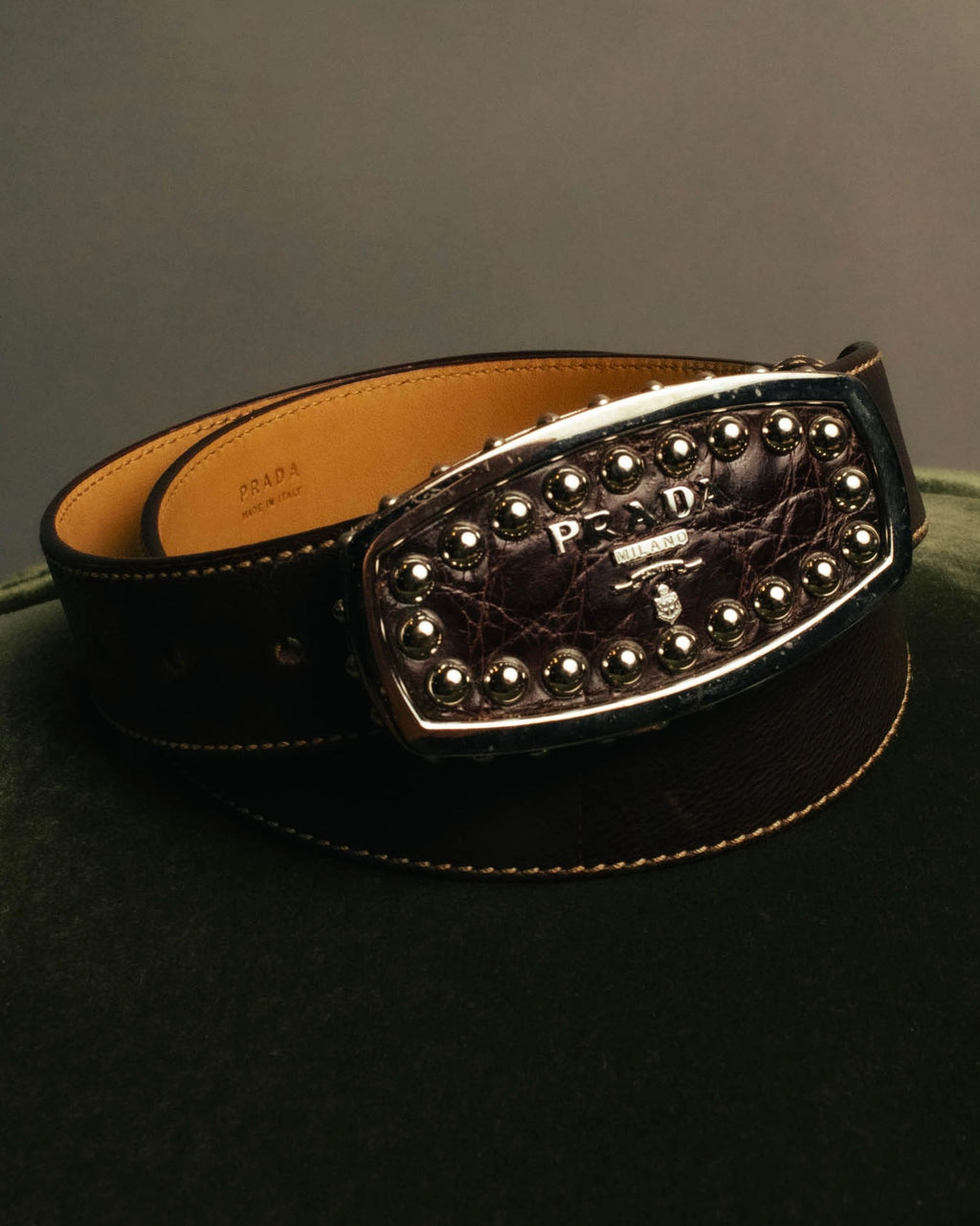 “PRADA” 90’s-00’s Studded logo leather belt