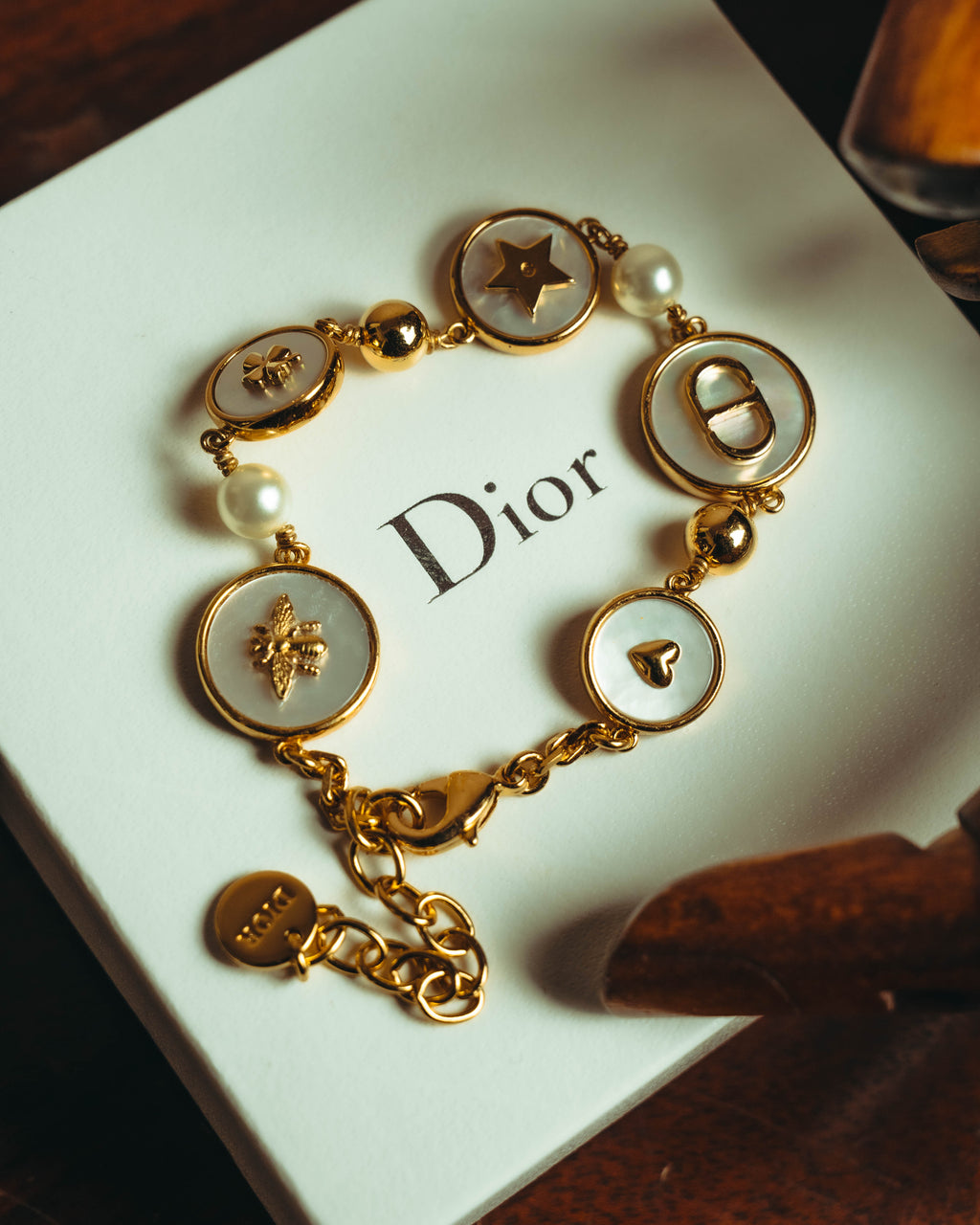 "Christian Dior" 20's Iridescent mother of pearl charm bracelet