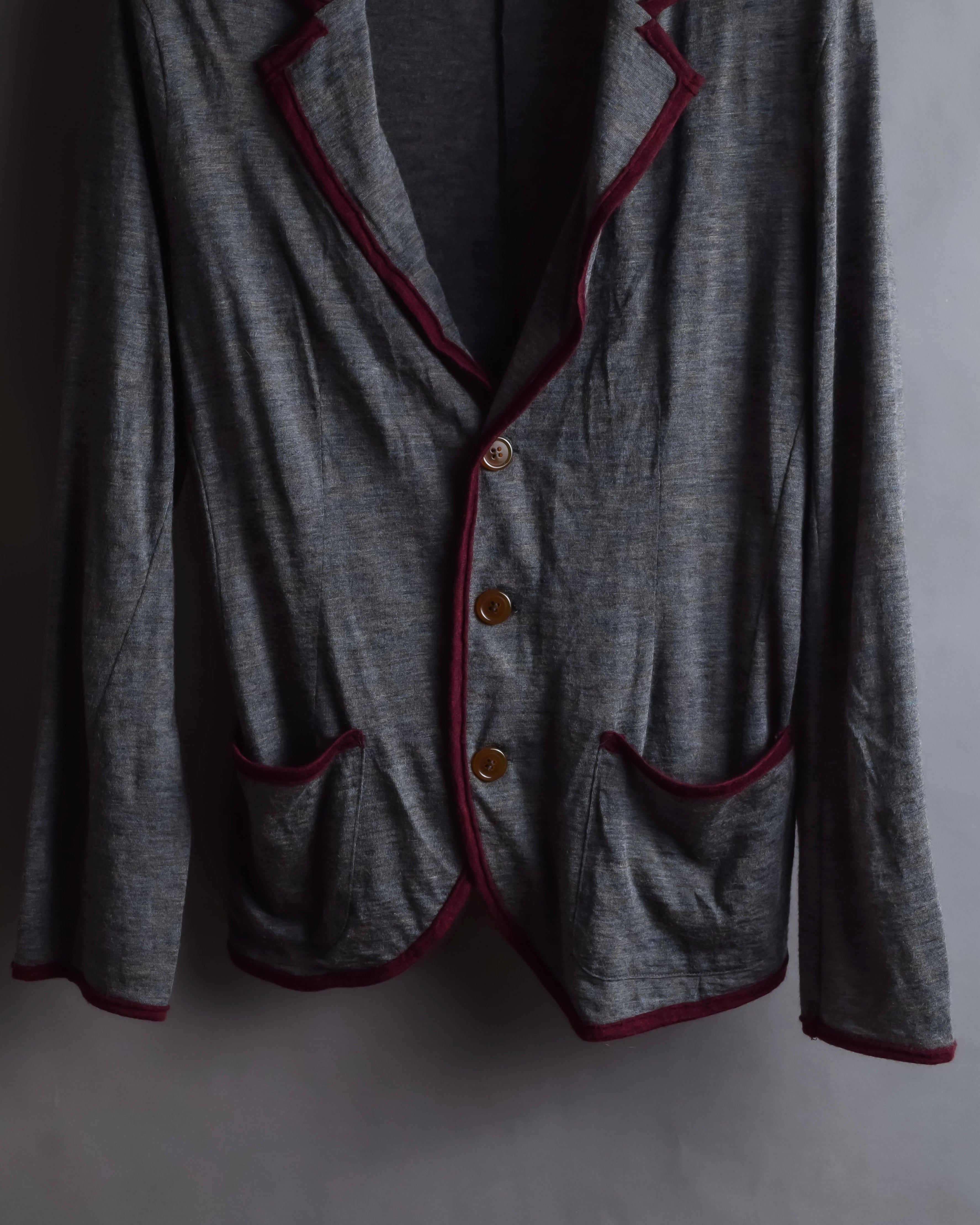 "Vivienne Westwood MAN" Bordeaux piping design draped tailored jacket