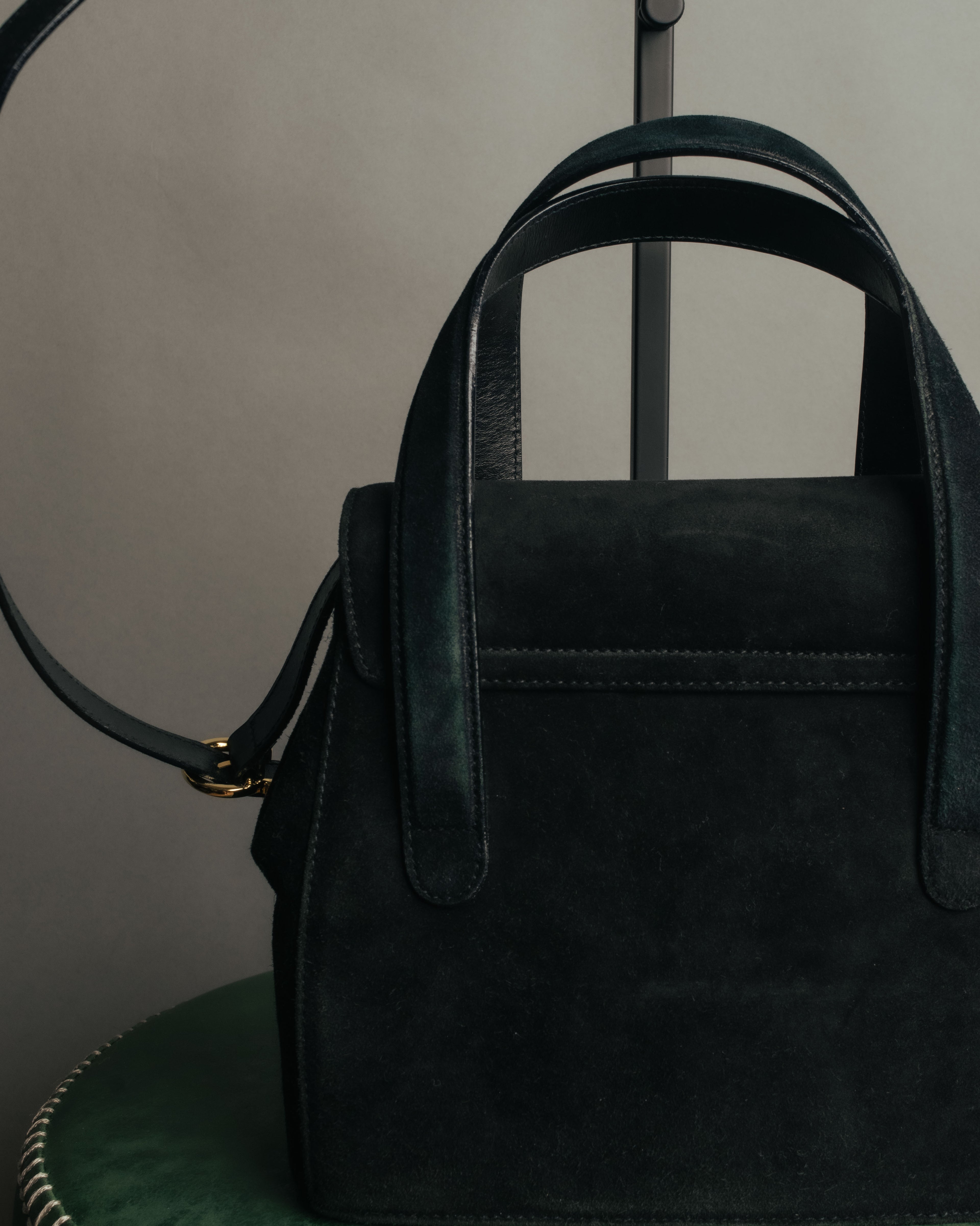 “Salvatore Ferragamo” 1995 Double gancini suede leather handbag