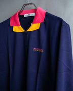 "Balenciaga Sports" Pink & yellow collar long sleeve polo shirt