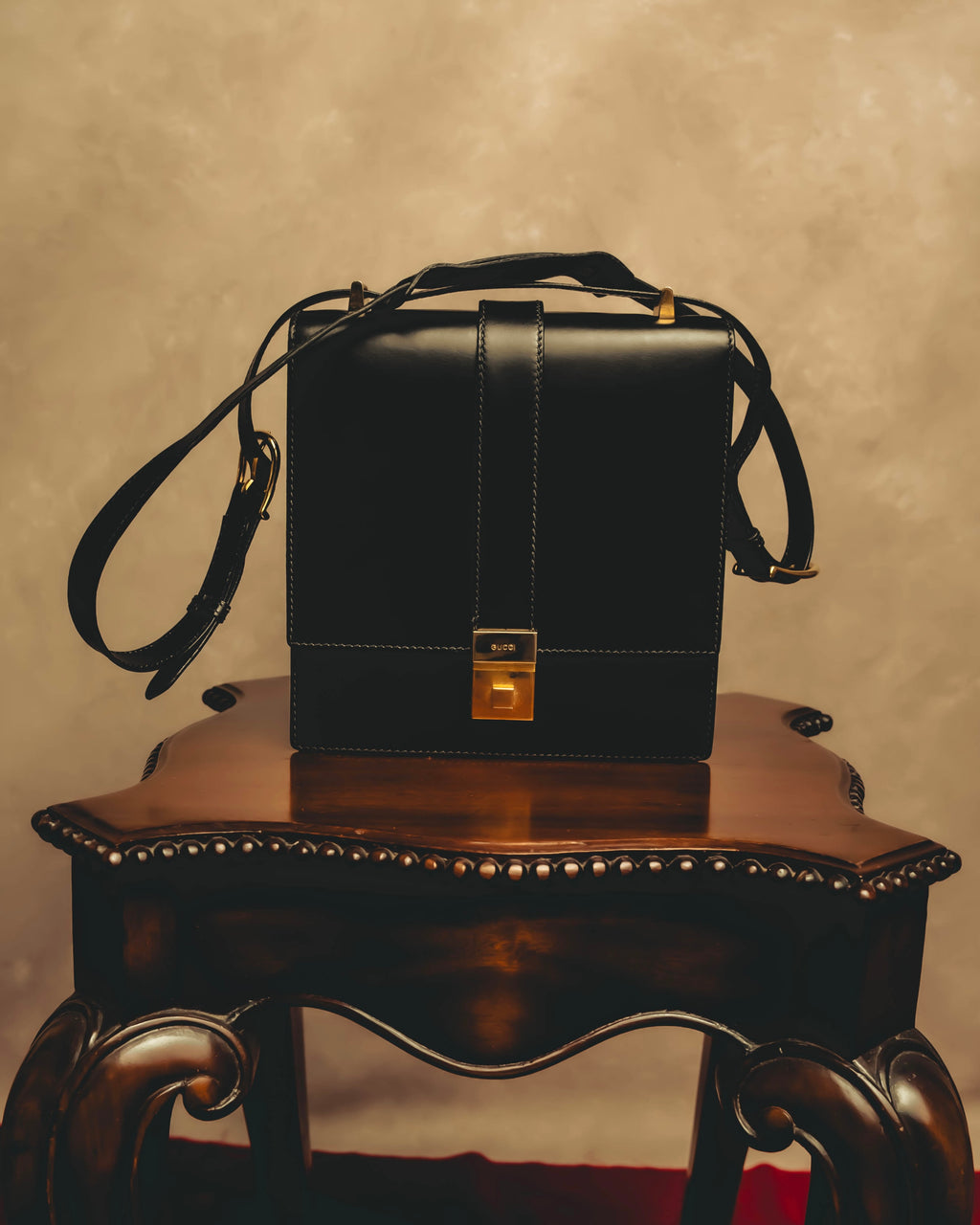 "GUCCI" 70's-80's Structured leather shoulder bag