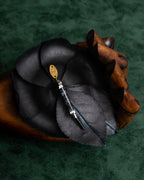 "CHANEL" Black camellia motif brooch