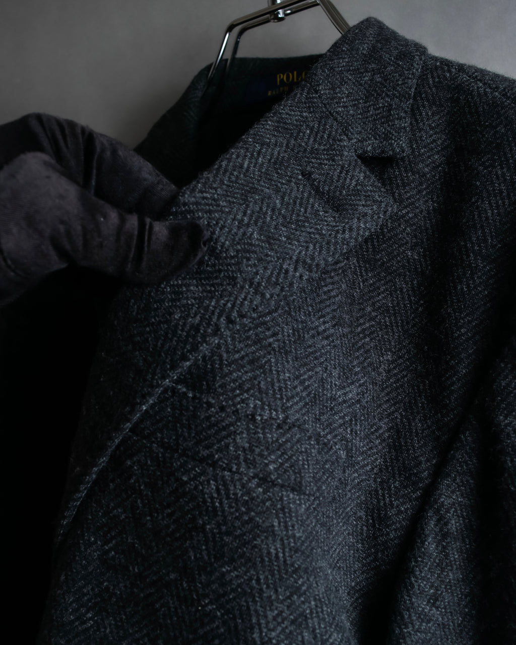 "POLO Ralph Lauren" Herringbone weave charcoal gray tailored jacket