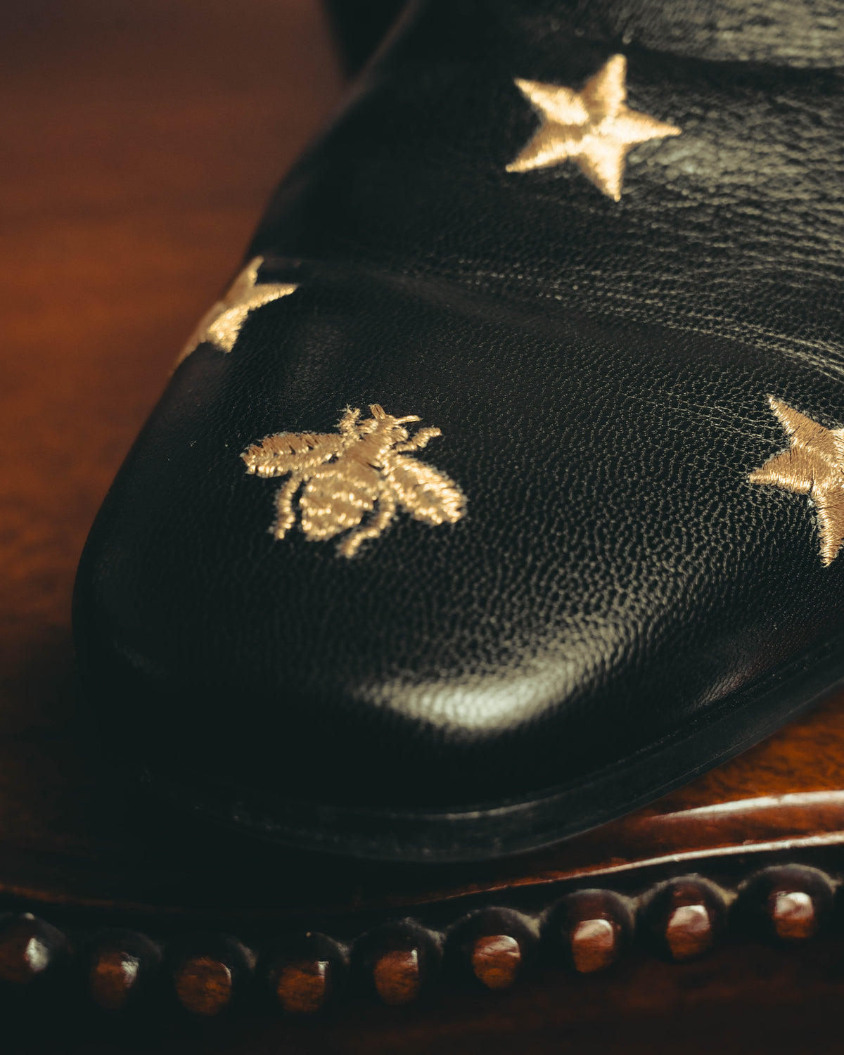 -SPECIAL- “GUCCI” 2017-2018 Bee and star embroidered leather loafers