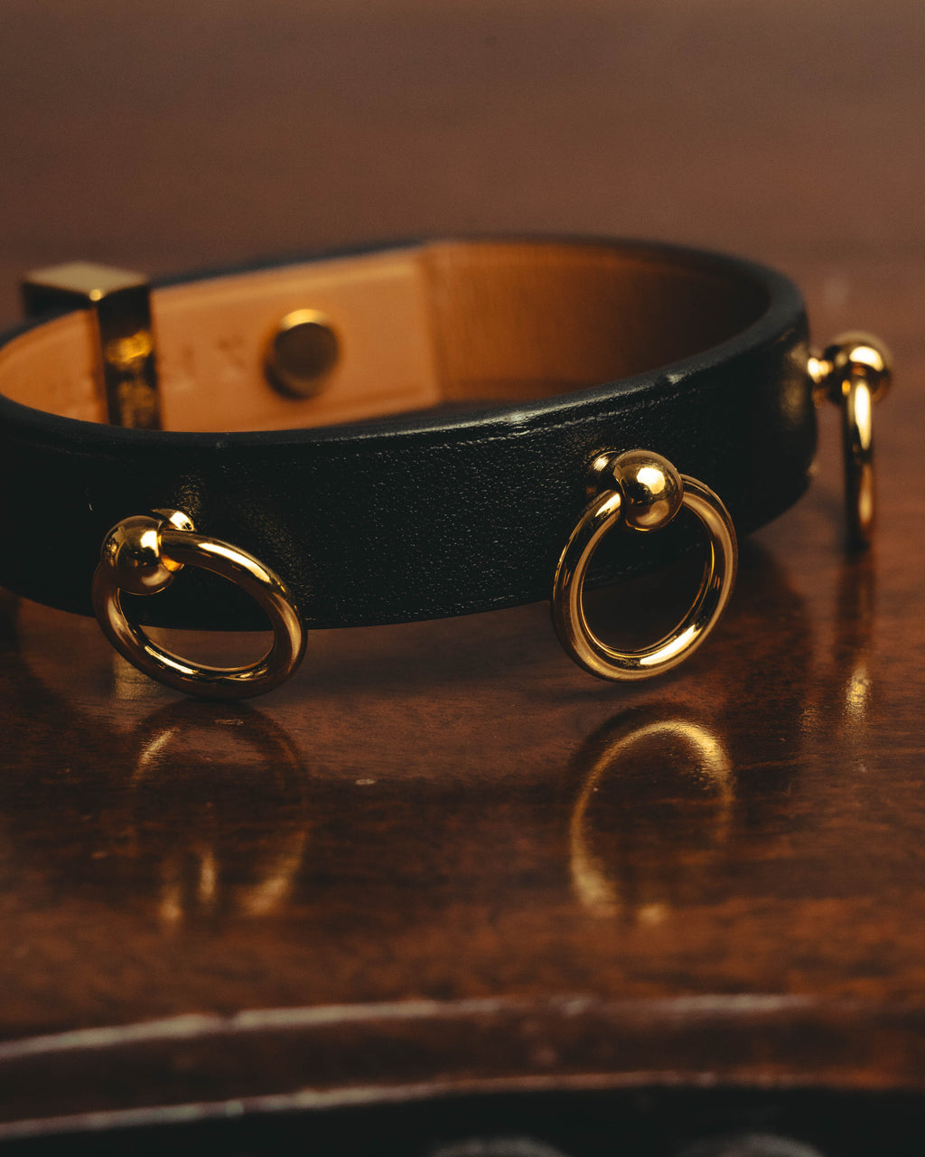–SPECIAL– “HERMÈS” 10’s Mini dog anneaux triple ring leather bracelet