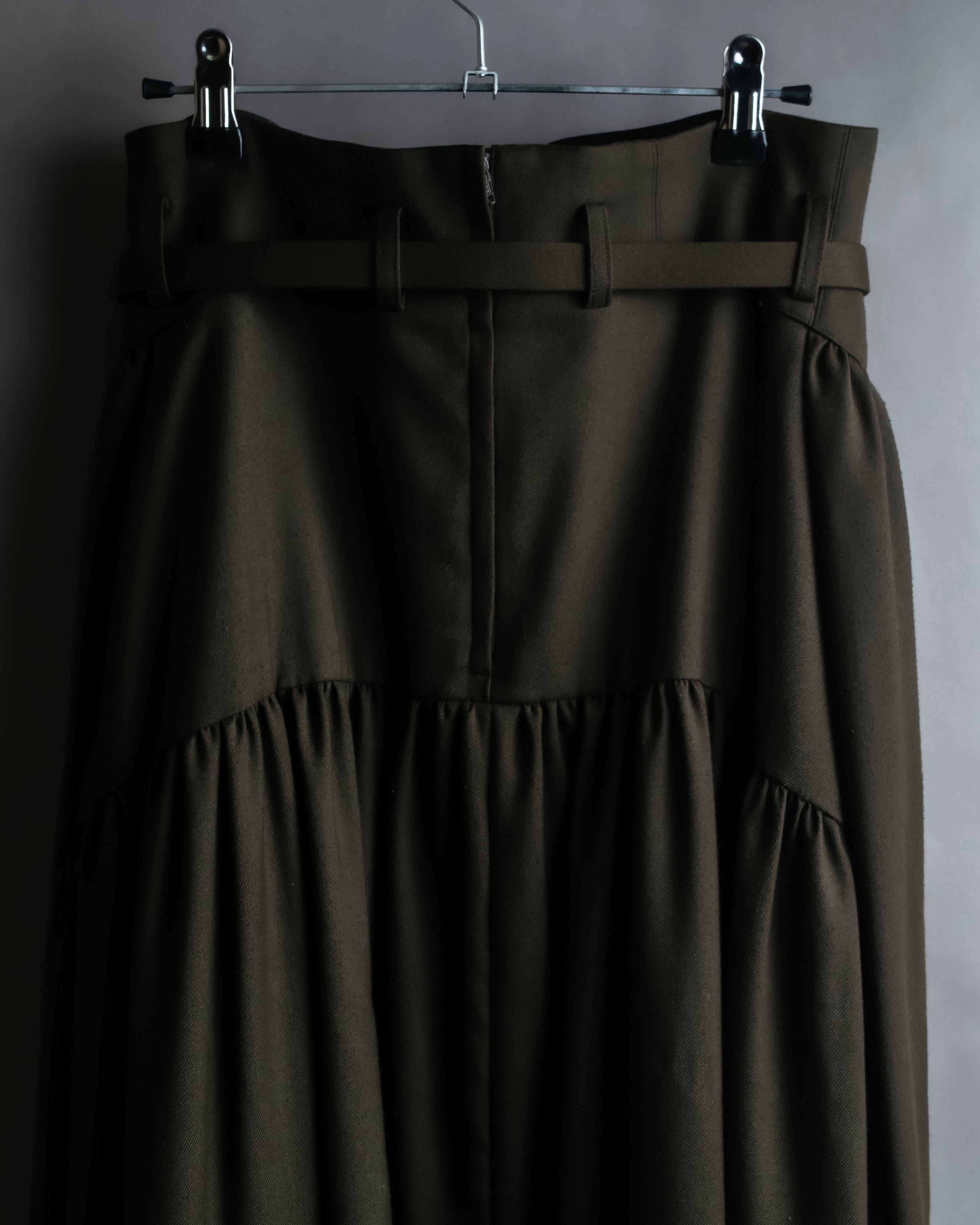 "SUPPORT SURFACE" Belted gather design flare long skirt