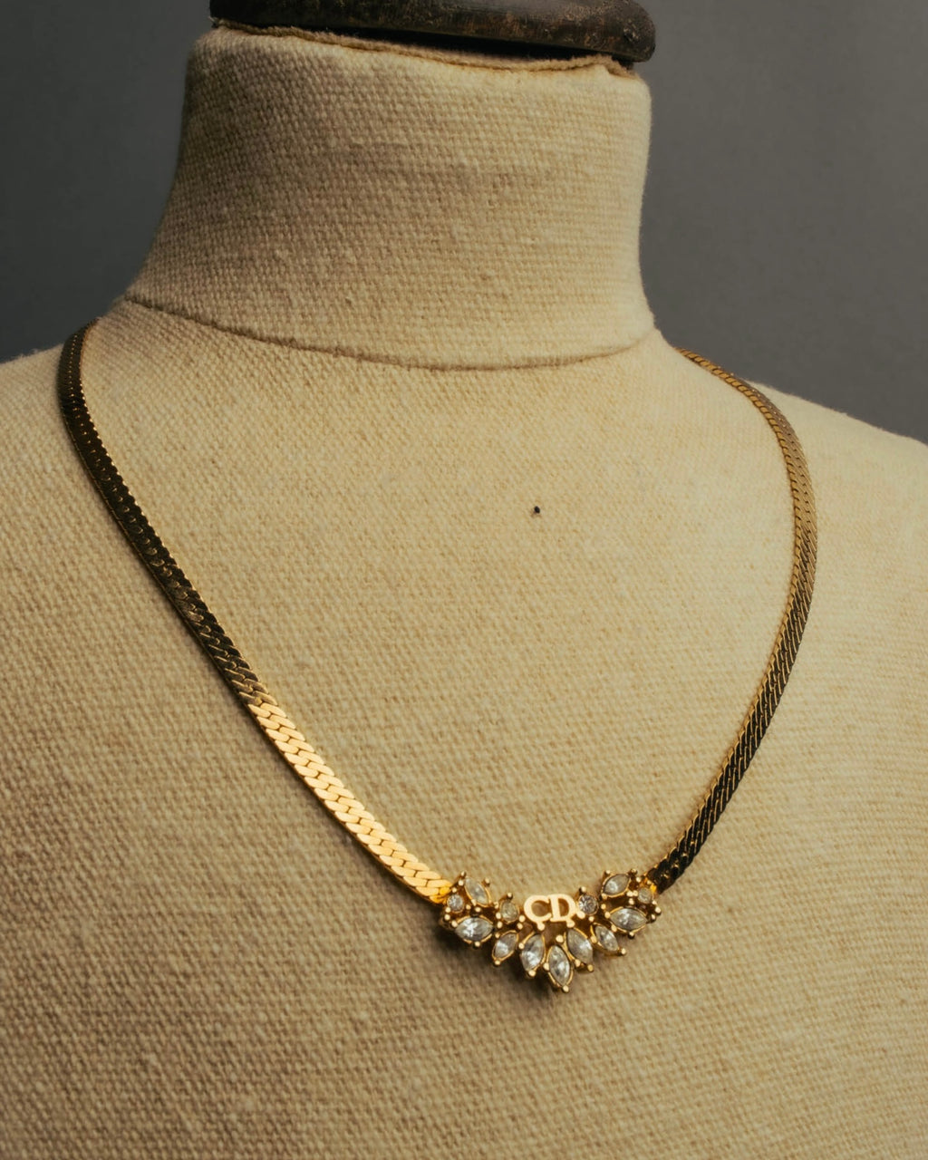 "Christian Dior" 80's-90's Rhinestone logo necklace