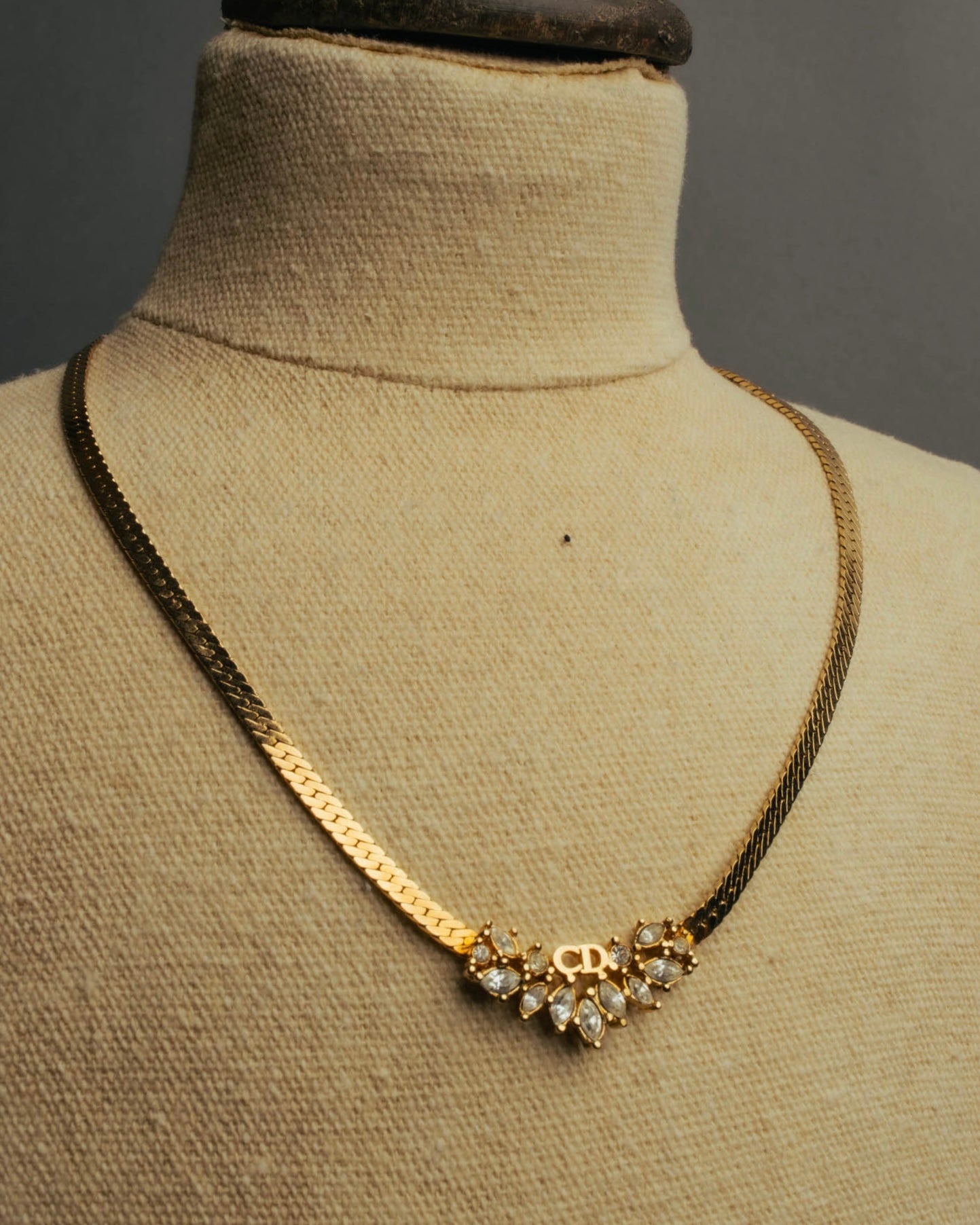 "Christian Dior" 80's-90's Rhinestone logo necklace