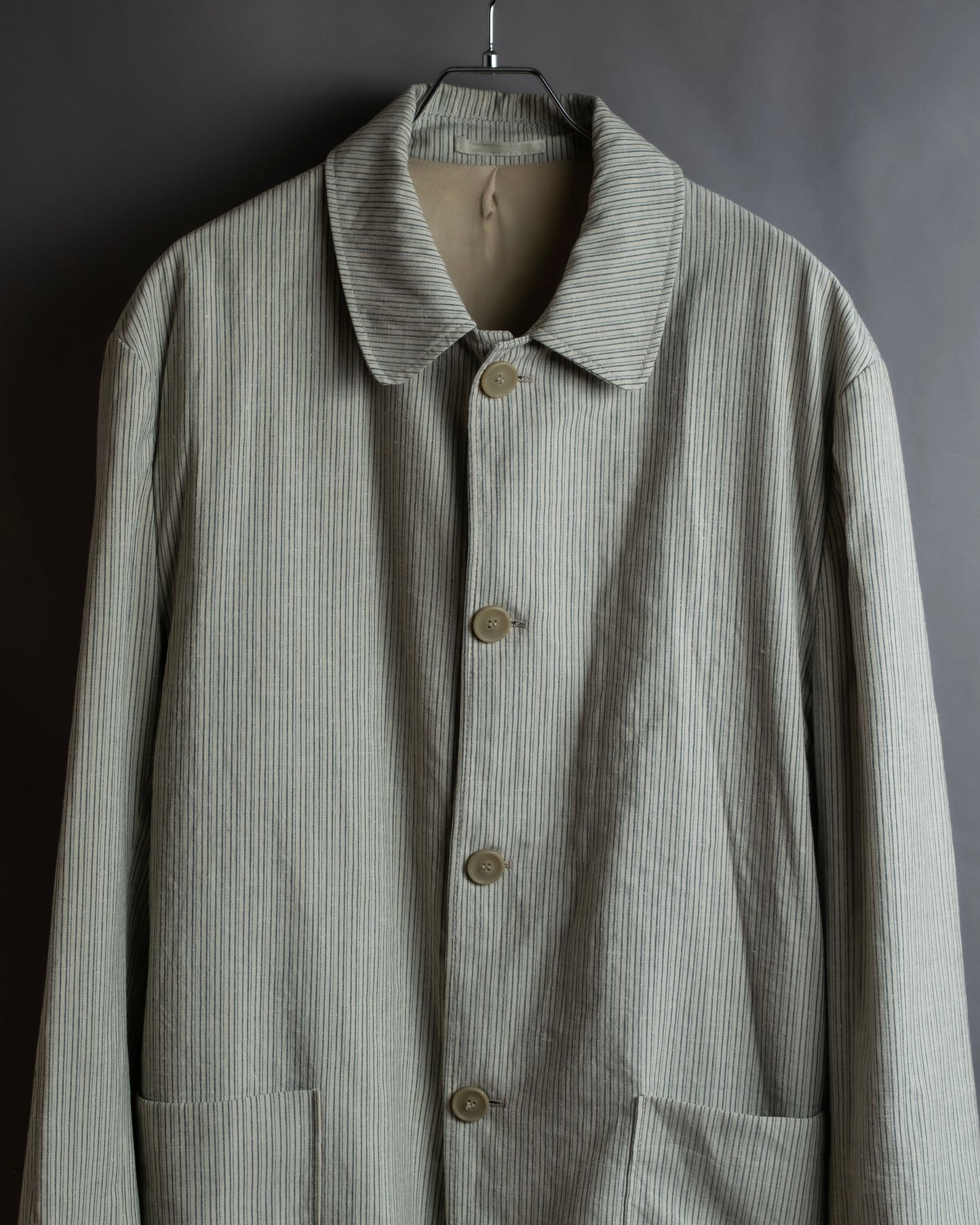 "Vintage ribbed stripe stand collar jacket"