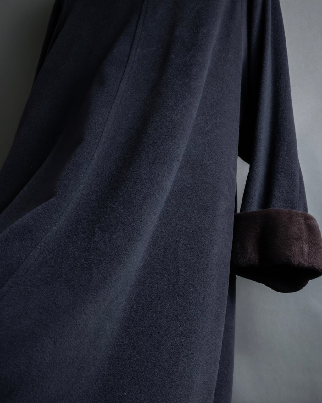 "Junko Yamamoto" Fur-trimmed design long cashmere blend coat