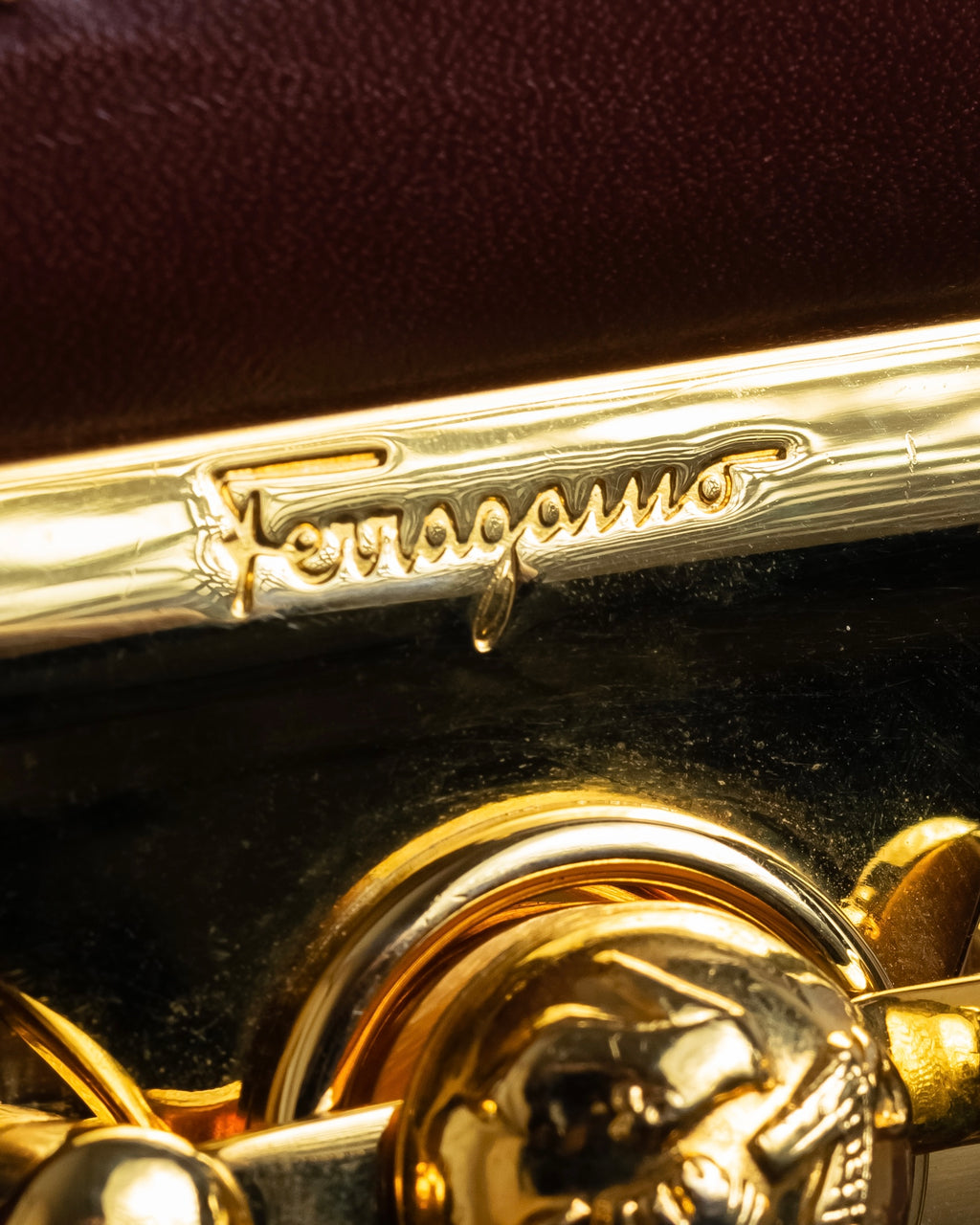 "Salvatore Ferragamo" Coin motif metal design leather hand bag