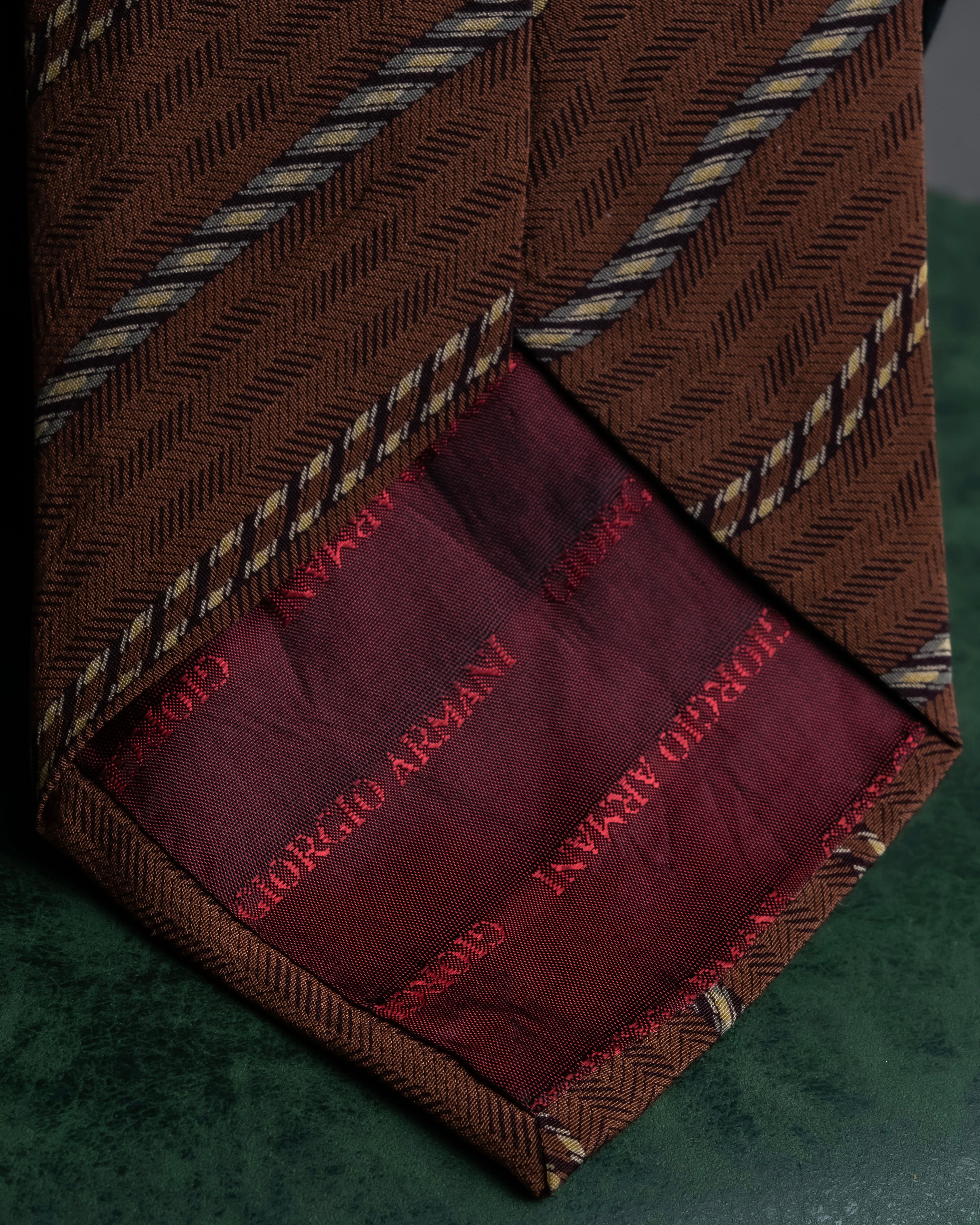 "GIORGIO ARMANI" Double line stripe pattern silk necktie