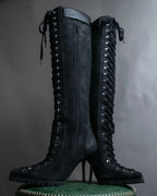 "YELLO" Lace up suede like stiletto heel knee-high boots