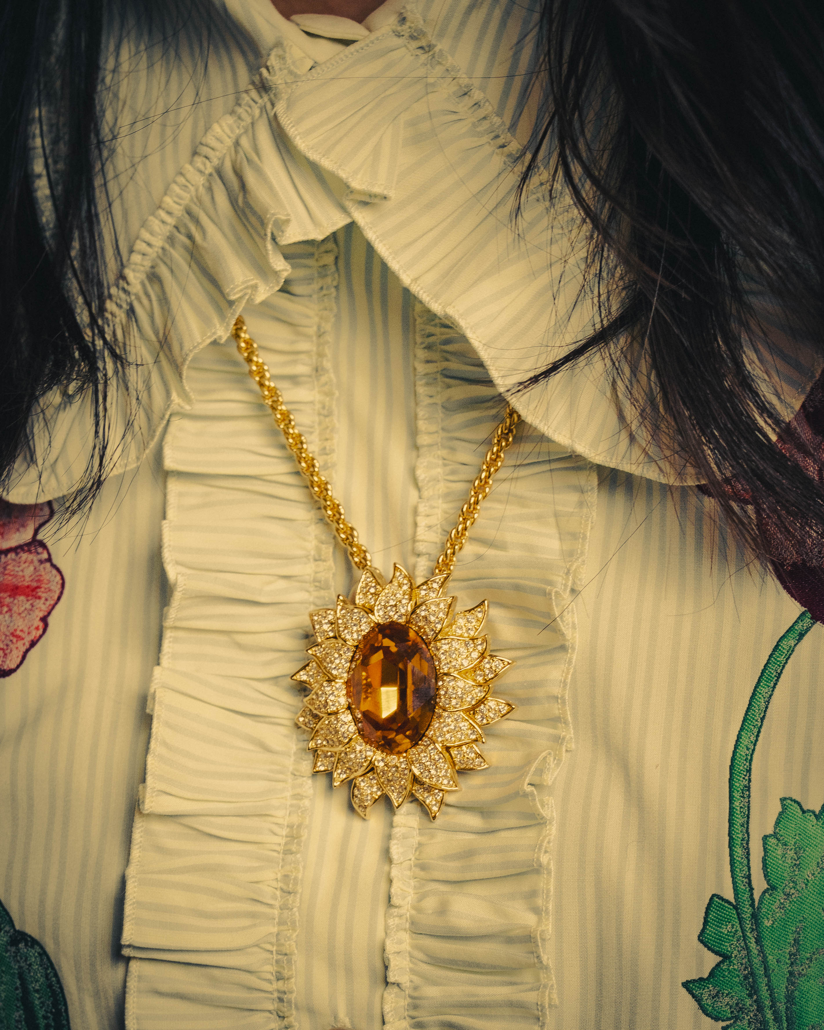 -SPECIAL- “Christian Dior” 80’s-90’s Sunburst amber glass pendant brooch