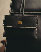 -SPECIAL- "Salvatore Ferragamo" 90's-00's Gancini contrast stitch leather handbag