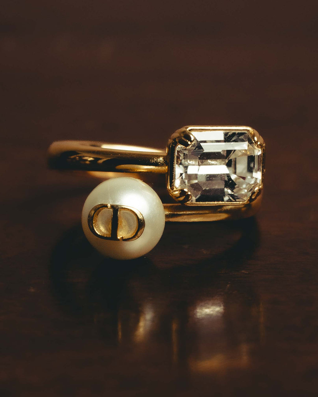 -SPECIAL- “Dior” 2024-2025 Petit CD asymmetrical crystal and faux pearl ring