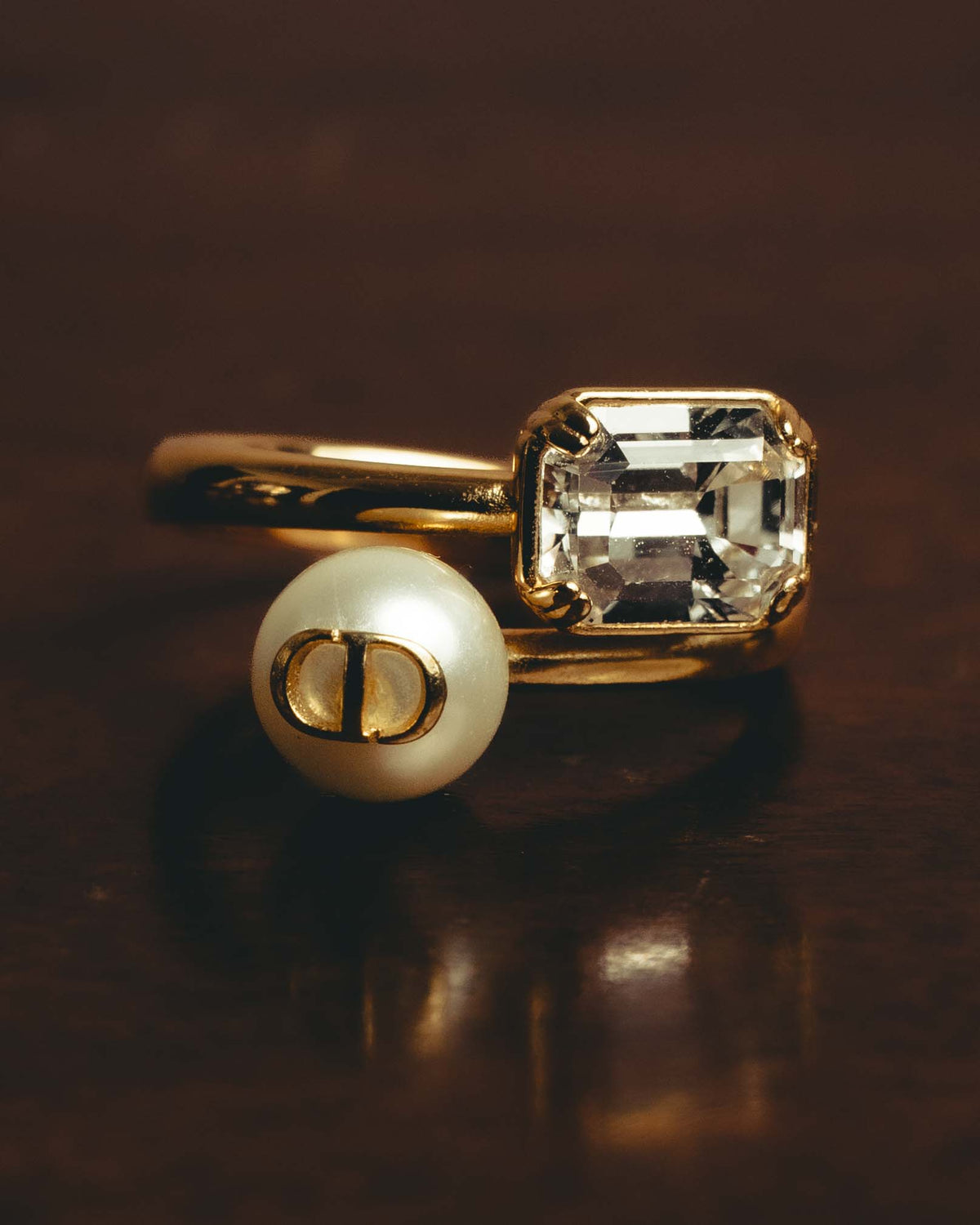 -SPECIAL- “Dior” 2024-2025 Petit CD asymmetrical crystal and faux pearl ring