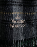 "Vivienne Westwood" Multi-layered check pattern fringe design muffler