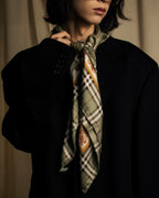 "BURBERRYS" Rose motif layered check pattern silk scarf