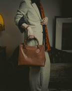"GUCCI" 80's-90's Bamboo handle leather tote bag