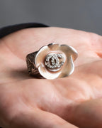 "CHANEL" Camellia motif rhine stone coco mark ring