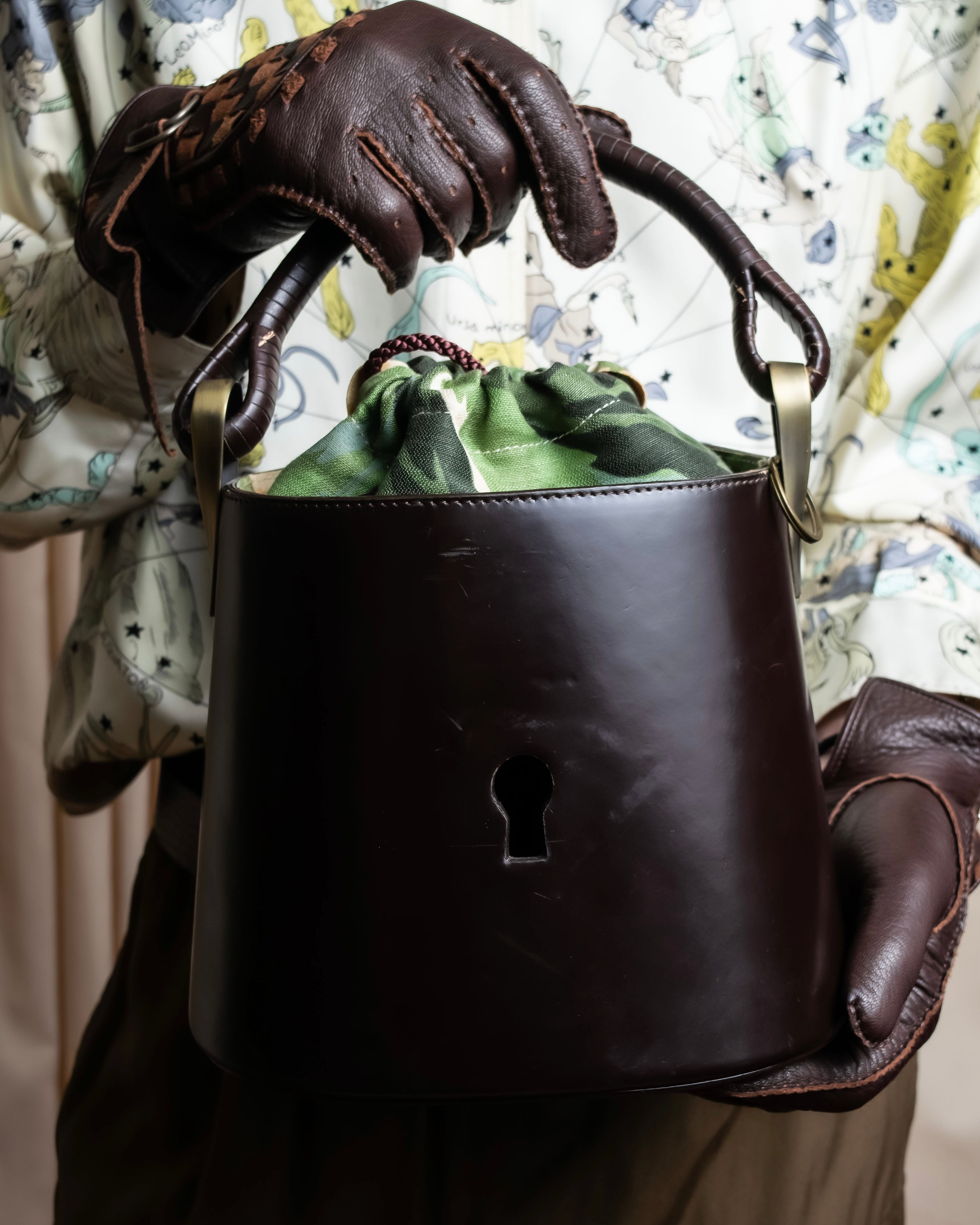 "KENZO" Camouflage design drawstring leather bag