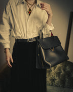 –SPECIAL– "Salvatore Ferragamo" 10's-20's Structured leather top-handle shoulder bag