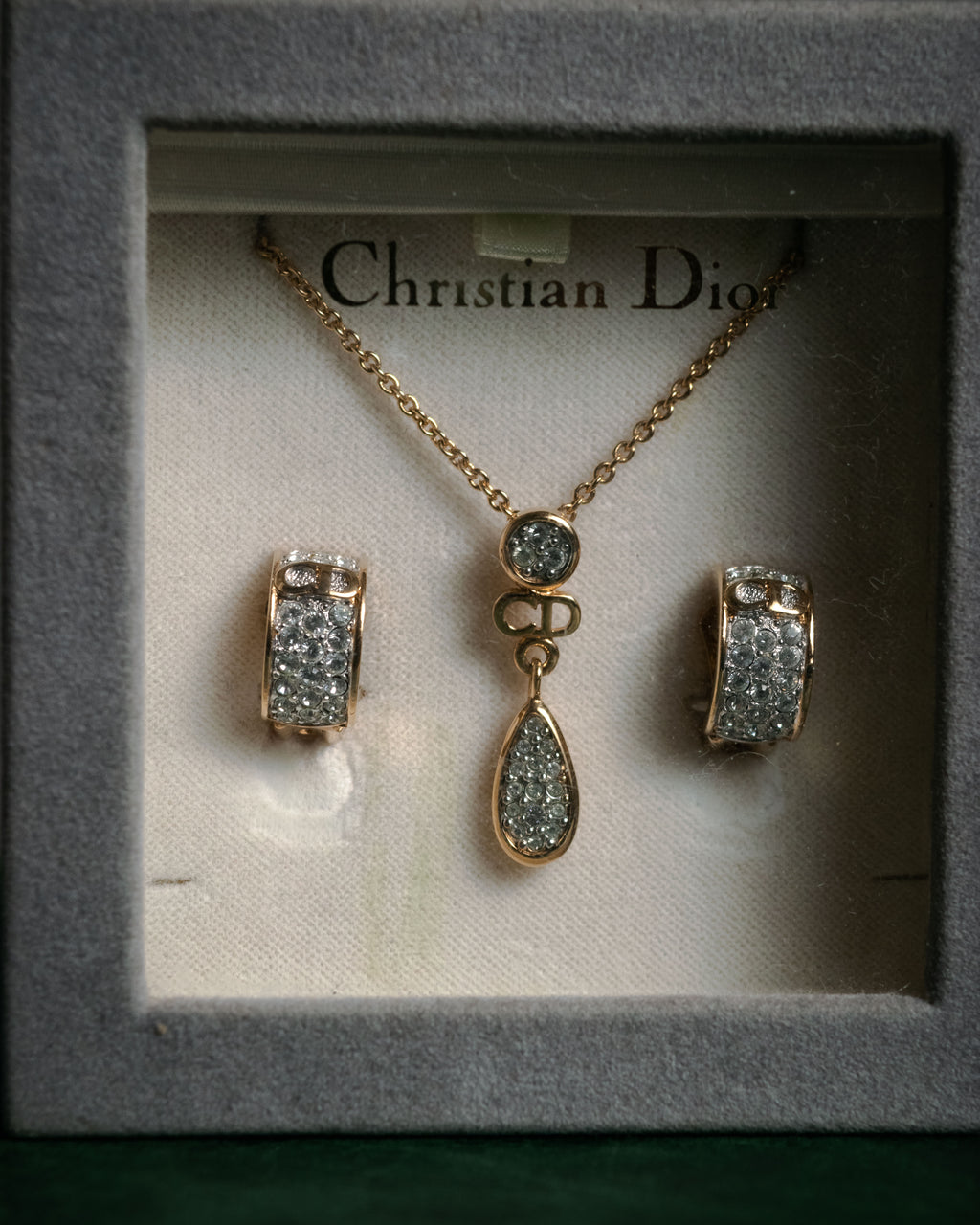 "Christian Dior" 00’s crystal pave cd drop necklace and earrings set