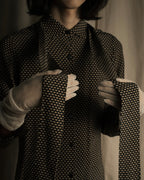 "Christian Dior PRETA PORTER" Ivory polka dot bow tie blouse