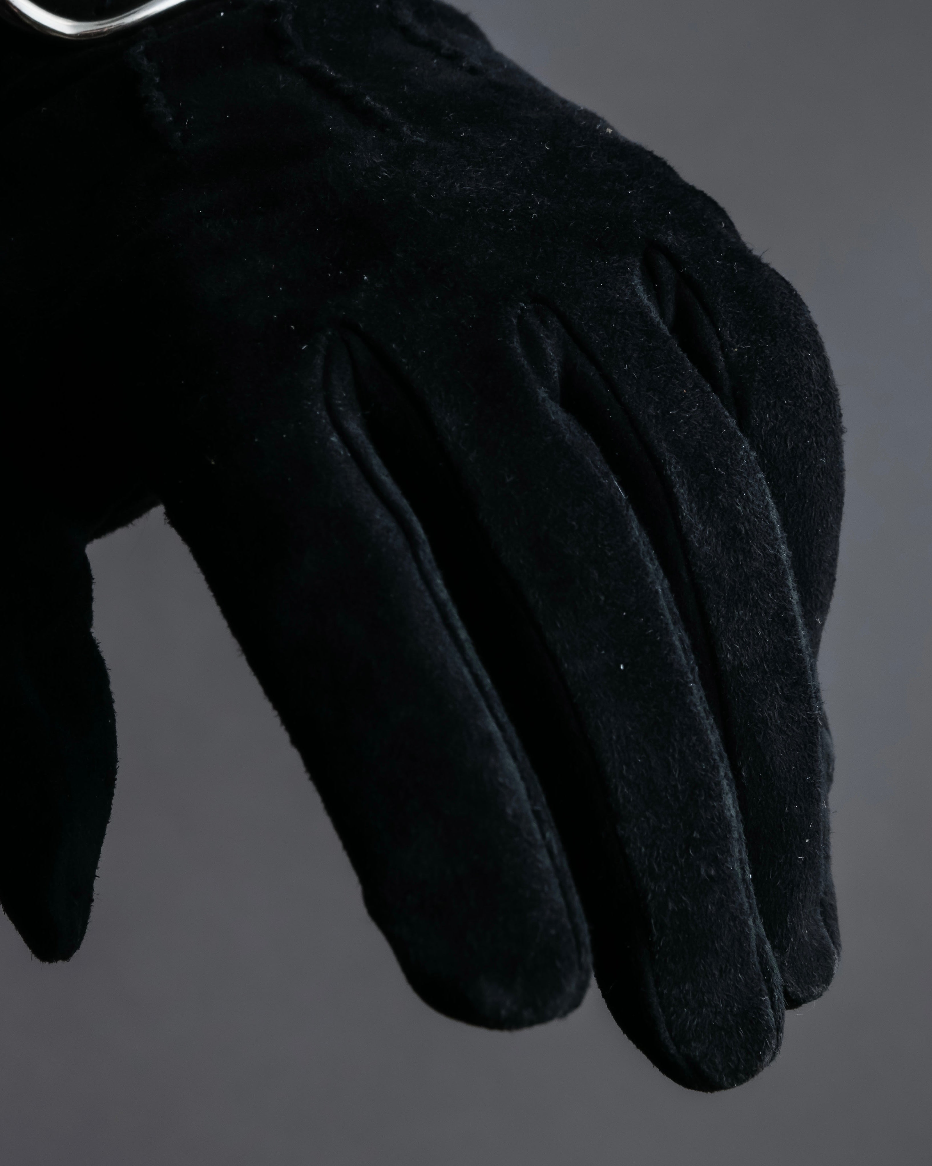 "HERMES" Silver buckle design suede leather gloves