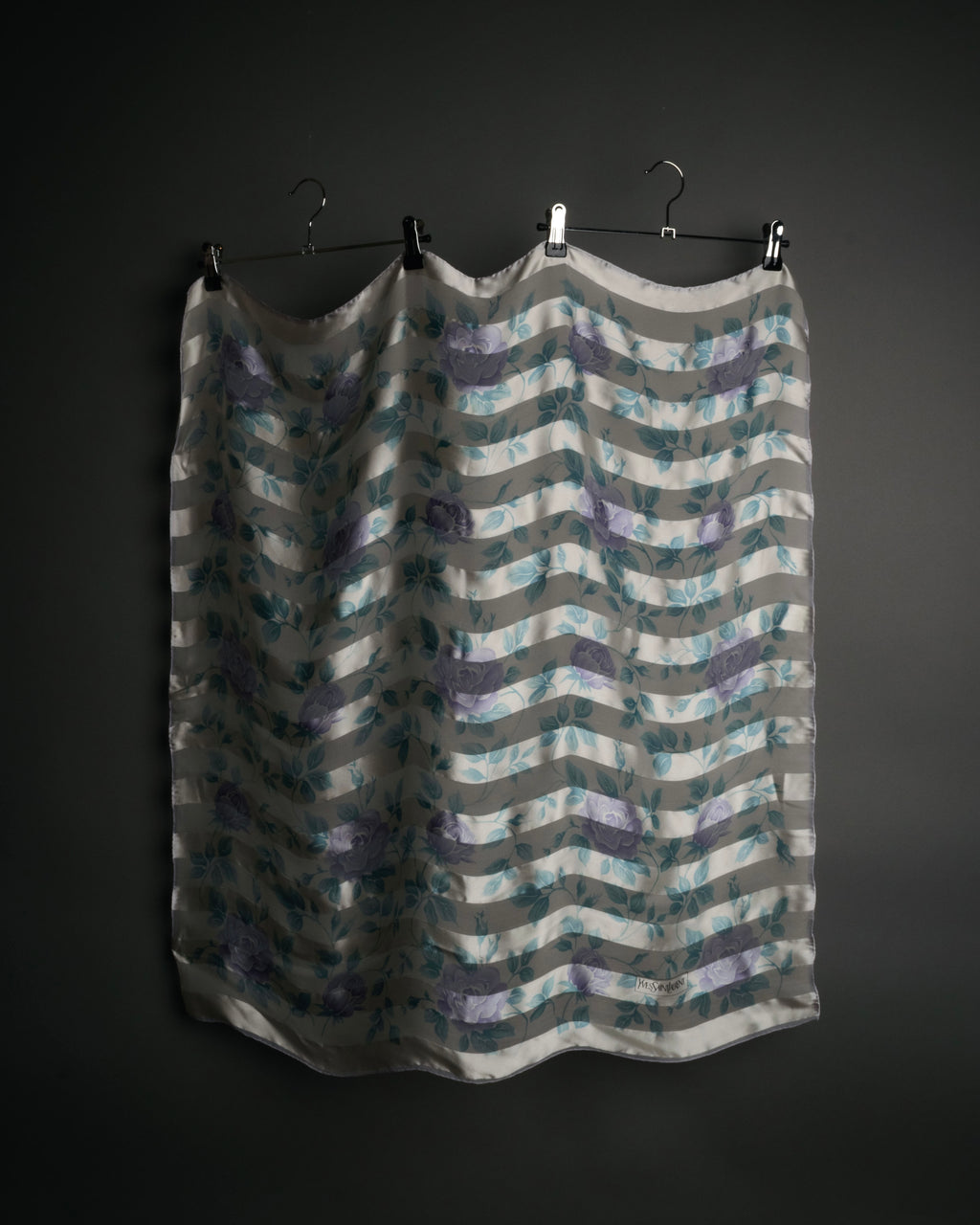 “Yves Saint Laurent” 80’s-90’s Sheer stripe floral silk scarf