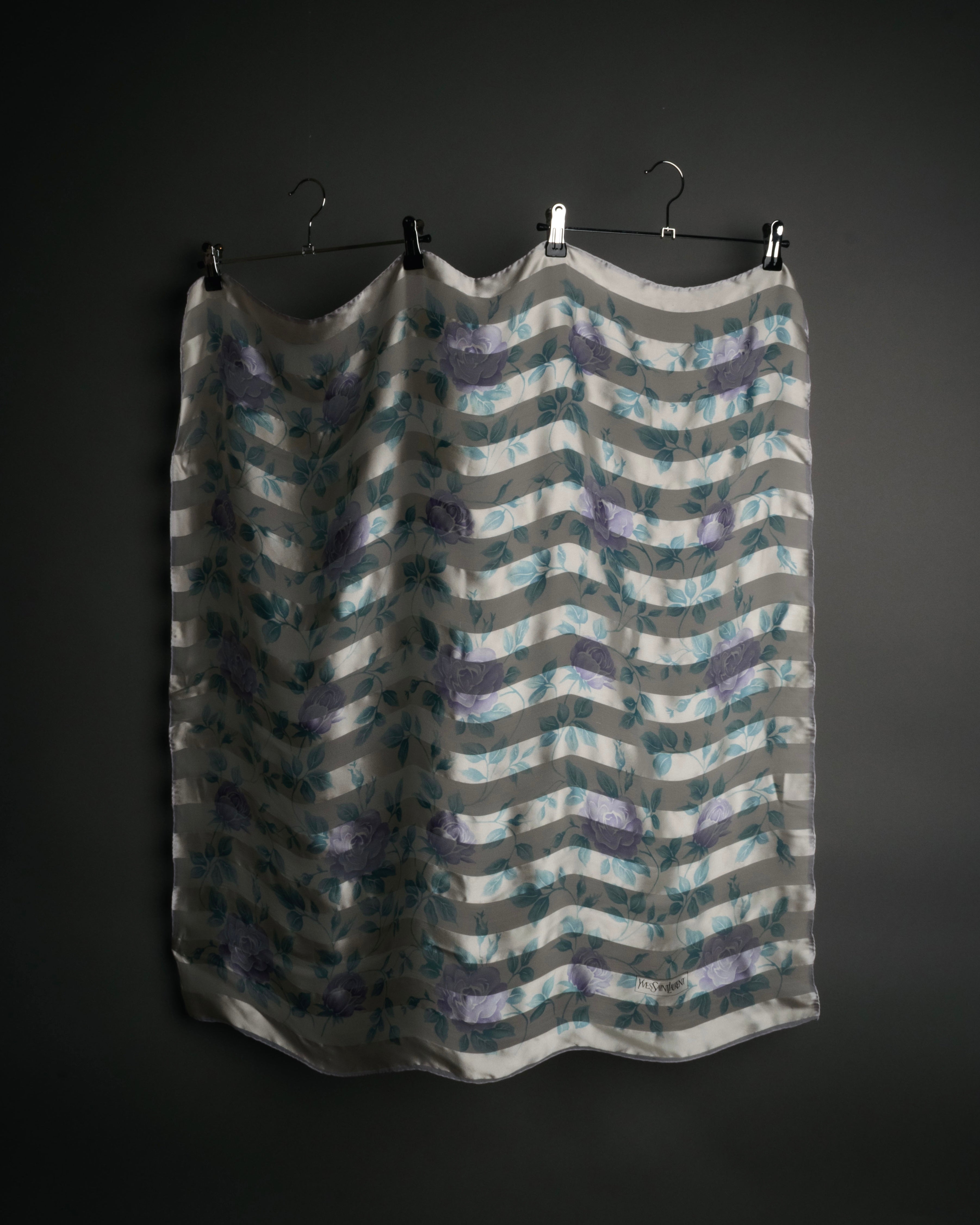 “Yves Saint Laurent” 80’s-90’s Sheer stripe floral silk scarf