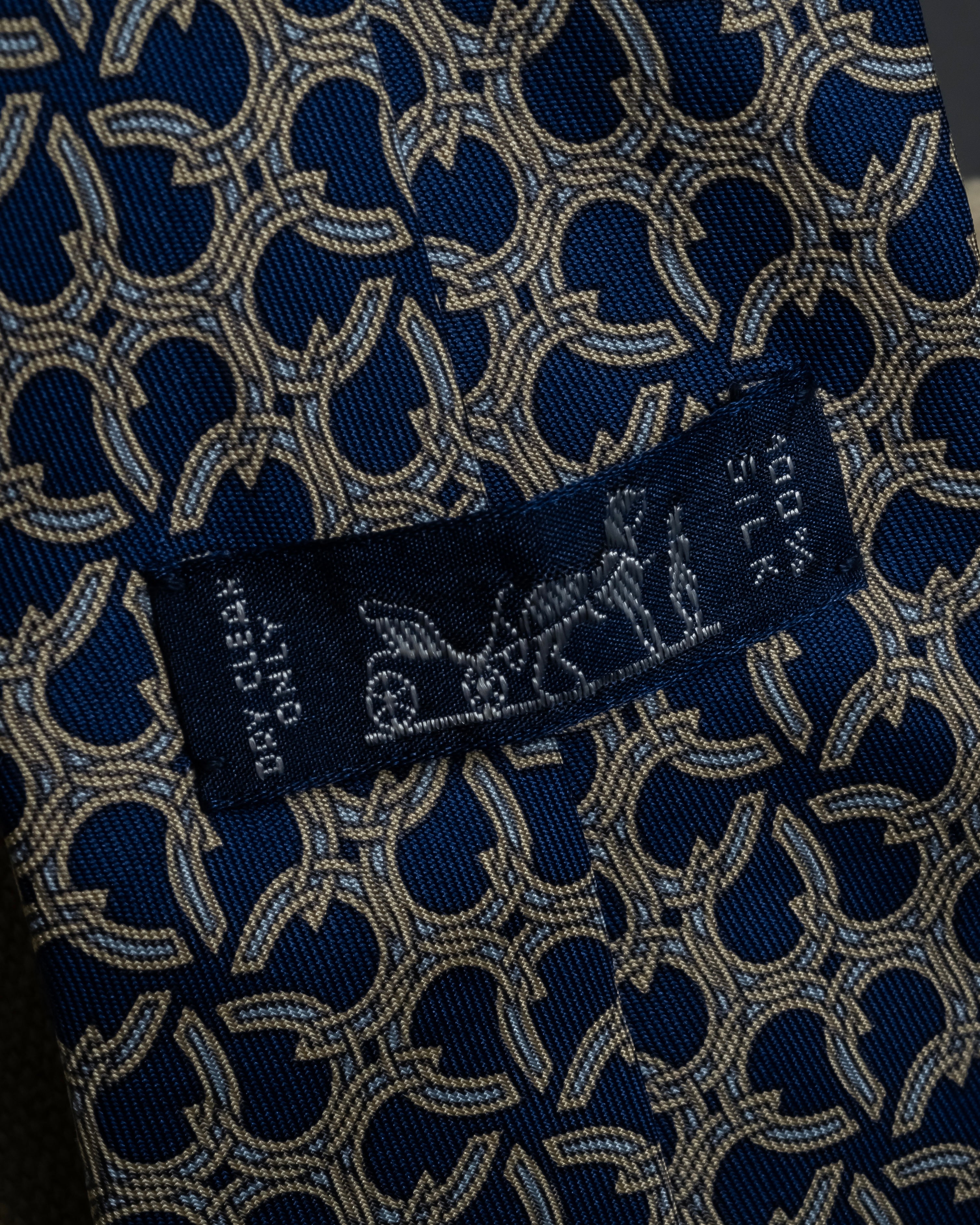 "HERMES" Saddlery anchor chain motif silk neck tie