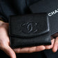 "CHANEL" Coco Mark engraved caviar skin bi fold wallet